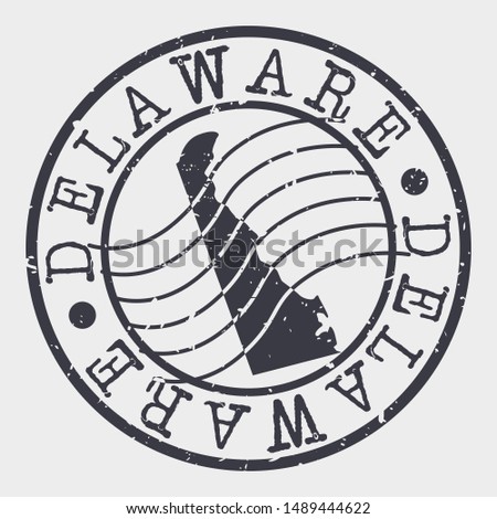 Delaware Stamp Postal. Map Silhouette Seal. Passport Round Design. Vector Icon. Design Retro Travel.