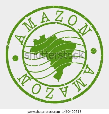 Amazon Brazil Stamp Postal. Map Silhouette Seal. Passport Round Design. Vector Icon. Design Retro Travel.