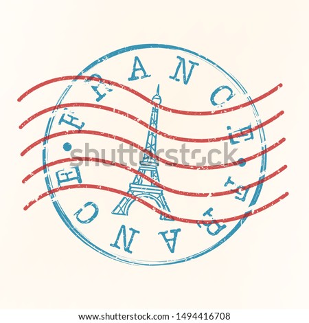France Stamp Postal. Tower Eiffel Silhouette Seal. Passport Round Design. Vector Icon. Design Retro Travel.