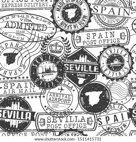 Seville Spain Stamps. City Stamp Vector Art. Postal Passport Travel. Design Set Pattern.