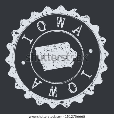 Iowa Seal Map. Silhouette Postal Passport Stamp. Round Vector Icon Postmark.