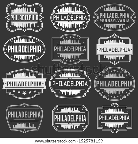 Philadelphia Pennsylvania Skyline. Premium Quality Stamp Frames. Grunge Design. Icon Art Vector. Old Style Frames.