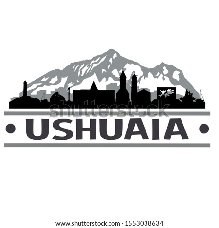 Ushuaia Argentina Travel. City Skyline. Silhouette City. Design Vector. Famous Monuments.