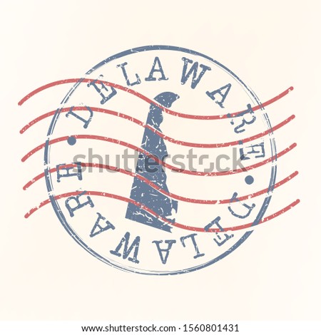 Delaware Stamp Postal. Map Silhouette Seal. Passport Round Design. Vector Icon. Design Retro Travel.