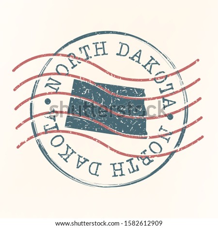 North Dakota Stamp Postal. Map Silhouette Seal. Passport Round Design. Vector Icon. Design Retro Travel.