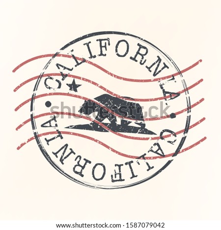 California Stamp Postal. Silhouette Seal. Passport Round Design. Vector Icon. Design Retro Travel. National Symbol.