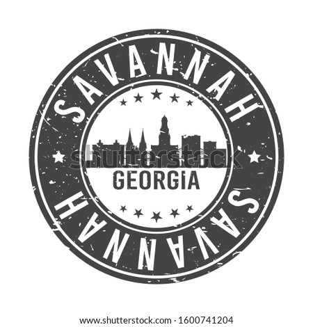 Savannah Georgia Skyline. Round Postmark Icon City Design. Vector Landmark Travel.