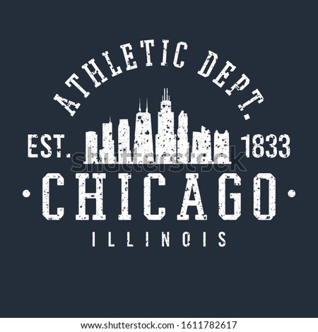 Chicago Illinois Skyline Athletic Dept. Logotype Sports College University. Illustration Design Vector. 