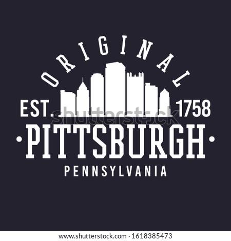 Pittsburgh Pennsylvania Skyline Original. Logotype Sports College University. Illustration Design Vector. 