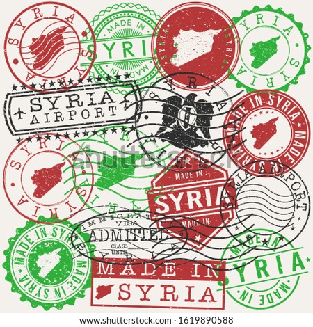 Syria Set of Stamps. Travel Passport Stamp. Made In Product. Design Seals Old Style Insignia. Icon Clip Art Vector.