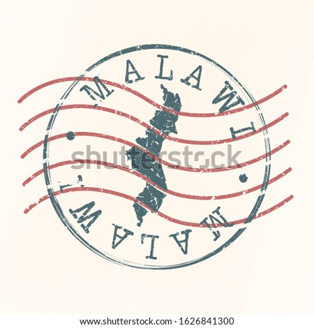 Malawi Stamp Postal. Map Silhouette Seal. Passport Round Design. Vector Icon. Design Retro Travel.