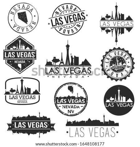 Las Vegas Nevada USA. Skyline Vector Art Stamps. Silhouette Emblematic Buildings.