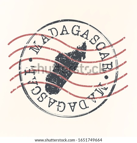 Madagascar Stamp Map Postal Design. A Silhouette Seal Passport Round Design. Old Vector Icon Retro Design Travel.