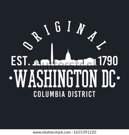 Washington DC Skyline Original. A Logotype Sports College and University Style. Illustration Design.