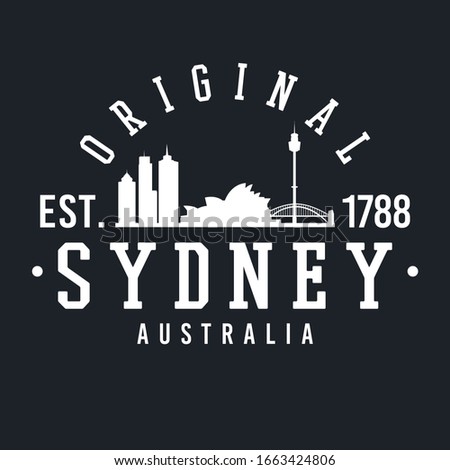 Sydney NSW, Australia Skyline Original. A Logotype Sports College and University Style. Illustration Design.
