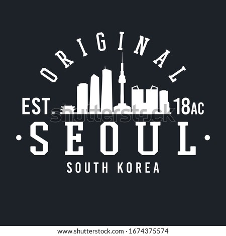 Seoul, South Korea Skyline Original. A Logotype Sports College and University Style. Illustration Design.