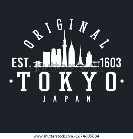 Tokyo, Japan Skyline Original. A Logotype Sports College and University Style. Illustration Design.