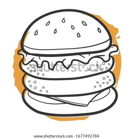 Burger Fast Food Traditional Doodle. Icons Sketch Hand Made. Design Vector Line Art.