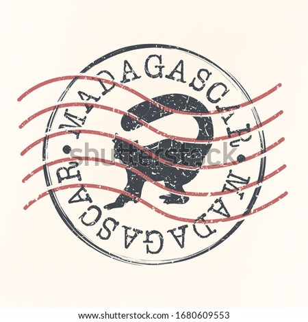 Madagascar Animal Stamp Postal. Silhouette Seal. Passport Round Design. Vector Icon. Design Retro Travel. National Symbol.