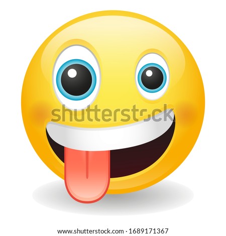 Crazy emoji with Zany Expression. Excited emoticon wild face. Vector design illustration. Grinning with one large and one small eye.