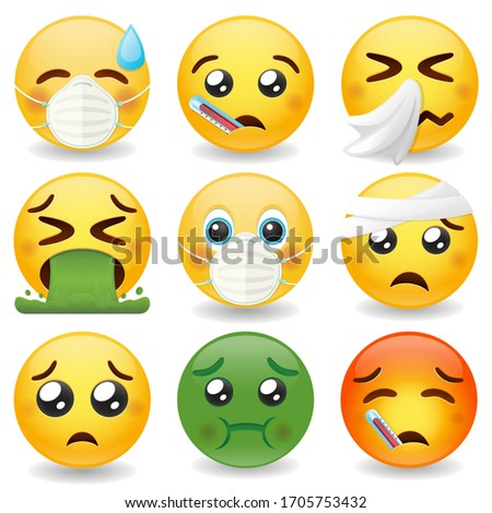 Emoji sick set expression. Emoticon Icons disease collection. Vector design people.