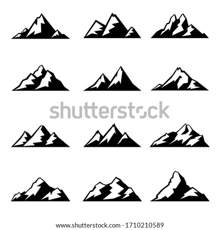 Mountain hills, rocks and peaks. Silhouette icon vector illustration. Logo art design clip art sets. 商業照片 © 