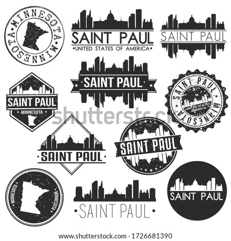 Saint Paul Minnesota USA Skyline Vector Art Stamps. Silhouette Emblematic Buildings.