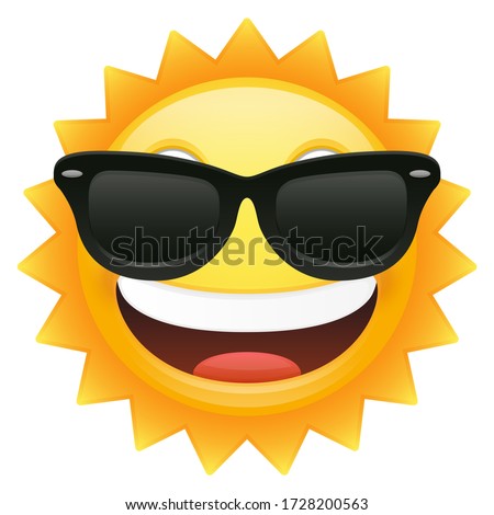 Happy Sun Emoji Sunglasses. Summer Vacations. Illustration Face Vector Design Art.