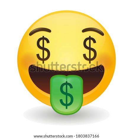 Money Tongue Dollar Emoji Vector art illustration design. Emoticon expression graphic round. Avatar kawaii style.