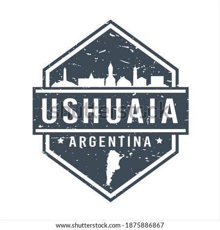 Ushuaia, Tierra del Fuego Province, Argentina Travel Stamp Icon. Skyline City Design Tourism Diamond. Vector Illustration Grunge Clip art Badge.