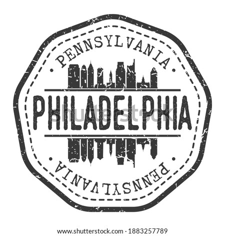 Philadelphia, PA, USA Stamp Skyline Postmark. Silhouette Postal Passport. City Round Vector Icon. Vintage Postage Design.