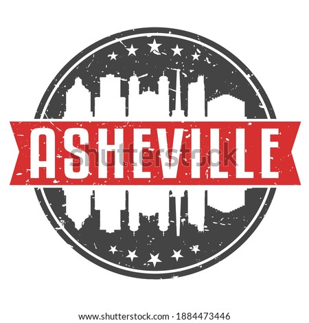 Asheville, NC, USA Round Travel Stamp. Icon Skyline City Design. Seal Tourism Vector Badge Illustration.