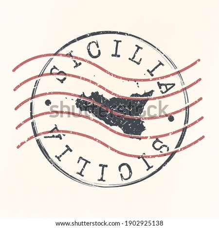 Sicily, Italy Stamp Postal. Map Silhouette Seal. Passport Round Design. Vector Icon. Design Retro Travel.