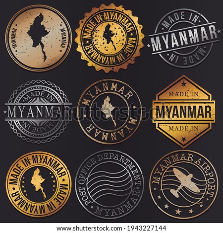 Myanmar (Burma) Business Metal Stamps. Gold Made In Product Seal. National Logo Icon. Symbol Design Insignia Country.
