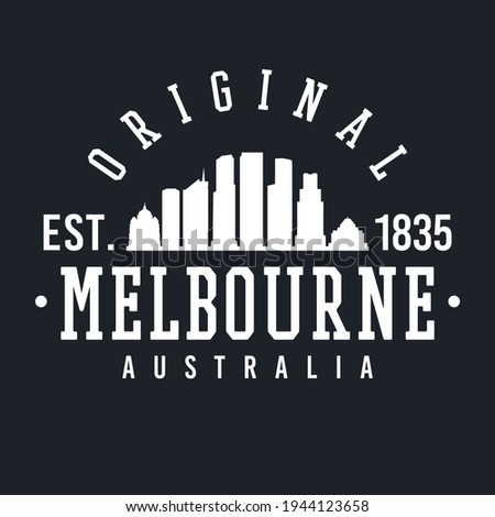 Melbourne VIC, Australia Skyline Original. A Logotype Sports College and University Style. Illustration Design vector.