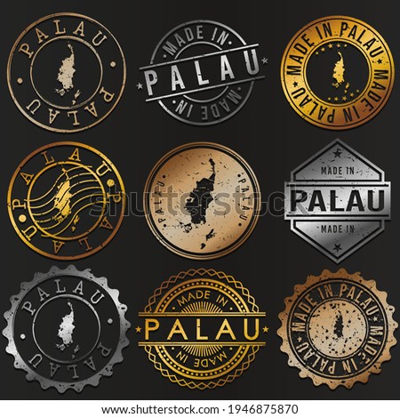 Palau Business Metal Stamps. Gold Made In Product Seal. National Logo Icon. Symbol Design Insignia Country.