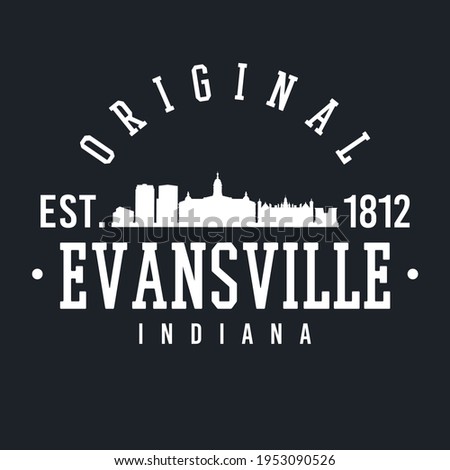 Evansville, IN, USA Skyline Original. A Logotype Sports College and University Style. Illustration Design Vector.