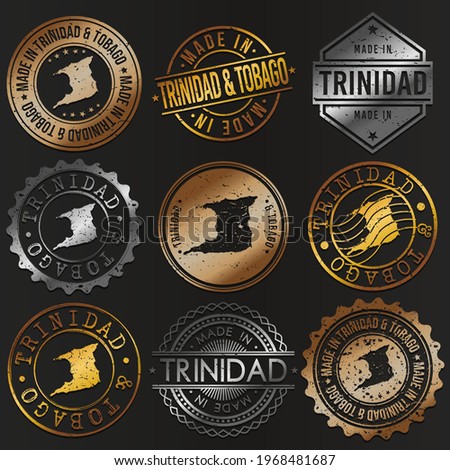 Trinidad and Tobago Business Metal Stamps. Gold Made In Product Seal. National Logo Icon. Symbol Design Insignia Country.