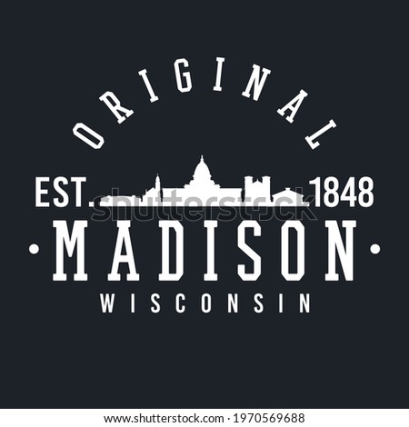 Madison, WI, USA Skyline Original. A Logotype Sports College and University Style. Illustration Design Vector City.