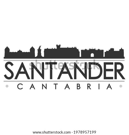Santander, Cantabria, Spain Skyline Silhouette Design. Clip Art City Vector Art Famous Buildings Scene Illustration.