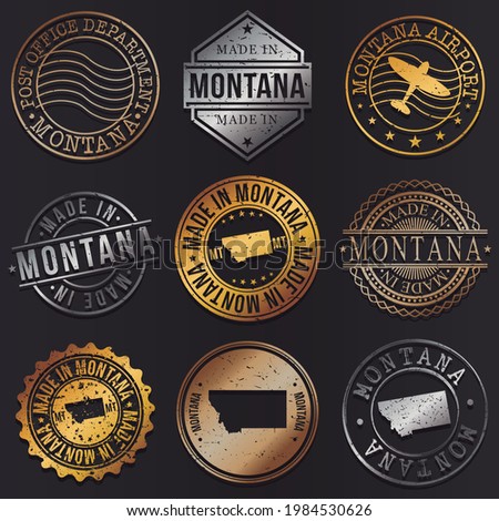 Montana, USA Business Metal Stamps. Gold Made In Product Seal. National Logo Icon. Symbol Design Insignia Country