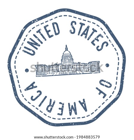 Capitol, Washington, DC, USA Stamp Postal. Silhouette Seal. Passport Round Design. Vector Icon. Design Retro Travel. National Symbol.