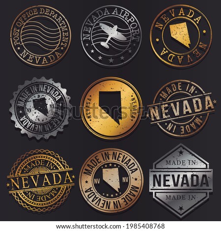 Nevada, USA Business Metal Stamps. Gold Made In Product Seal. National Logo Icon. Symbol Design Insignia Country.