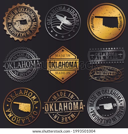 Oklahoma, USA Business Metal Stamps. Gold Made In Product Seal. National Logo Icon. Symbol Design Insignia Country.