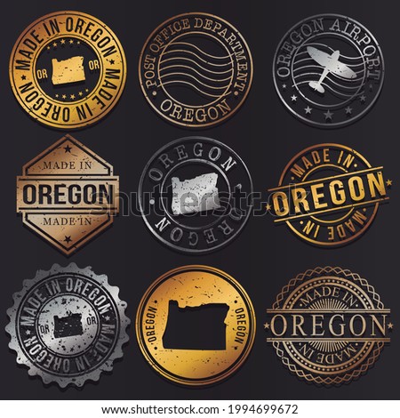 Oregon, USA Business Metal Stamps. Gold Made In Product Seal. National Logo Icon. Symbol Design Insignia Country.