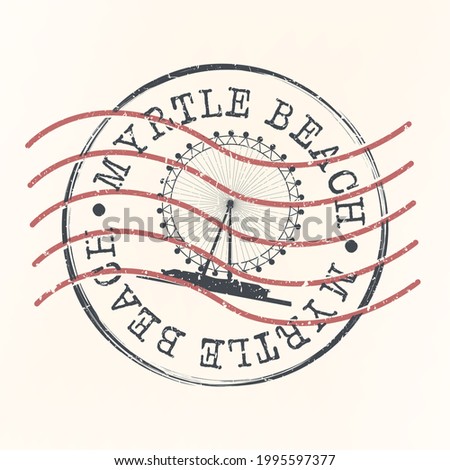 Myrtle Beach, South Carolina, USA  Stamp Postal. Silhouette Seal. Flag Passport Round Design. Vector Icon. Design Retro Travel. National Symbol.