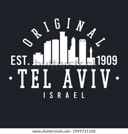 Tel Aviv, Israel Skyline Original. A Logotype Sports College and University Style. Illustration Design Vector City.