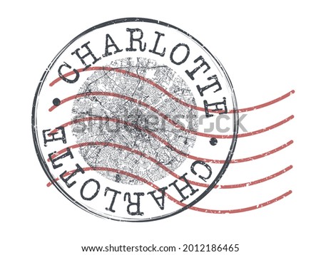 Charlotte, NC, USA Stamp Map Postal. Silhouette Seal Roads and Streets. Passport Round Design. Vector Icon. Design Retro Travel National Symbol.