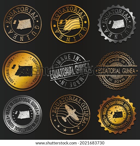 Equatorial Guinea Business Metal Stamps. Gold Made In Product Seal. National Logo Icon. Symbol Design Insignia Country.