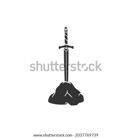 Excalibur Icon Silhouette Illustration. King Arthur Sword Vector Graphic Pictogram Symbol Clip Art. Doodle Sketch Black Sign.